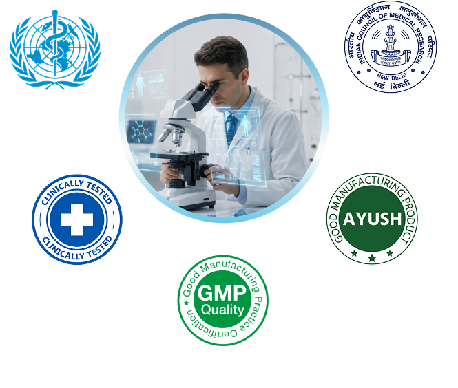 WHO Certified, CTRI Registered, Clinically Tested, GMP Certified, AYUSH Certified